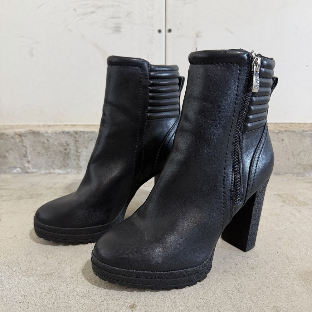 DKNY Black Quilted Moto Platform Block Heel Booties Size 6.5M